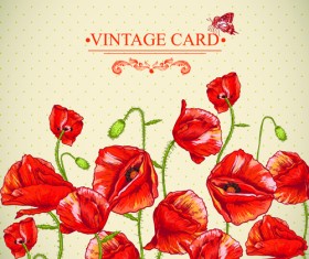 Retro red poppies cards vector graphics 04
