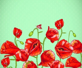 Retro red poppies cards vector graphics 05