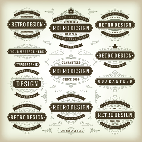 Retro ribbon labels design graphics vector 02