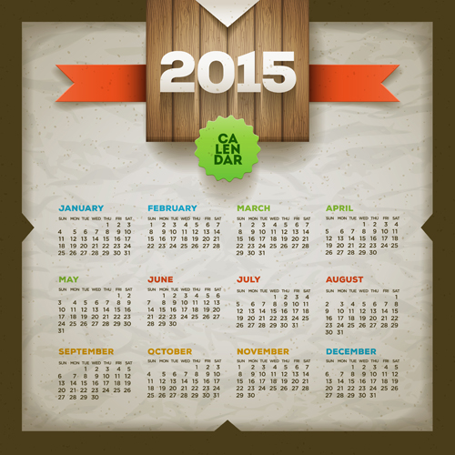 Retro style calendar 2015 graphics vector 04