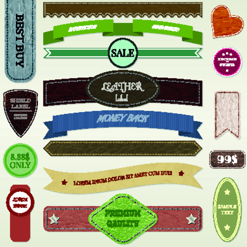 Ribbon and label retro design vector graphics 02