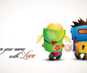 Romantic cartoon characters design vector 01