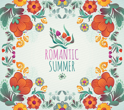 Romantic summer floral cards design vector 01