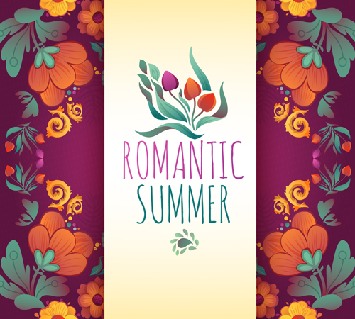 Romantic summer floral cards design vector 02