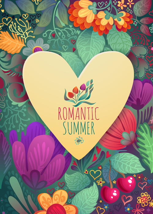 Romantic summer floral cards design vector 03