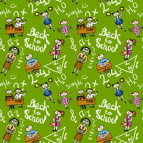 School elements with students seamless pattern vector 01