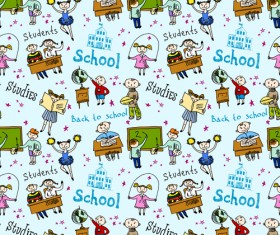 School elements with students seamless pattern vector 03