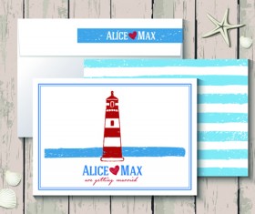 Sea style wedding invitation cards vector material 01