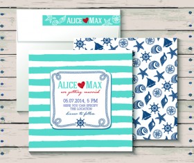Sea style wedding invitation cards vector material 02
