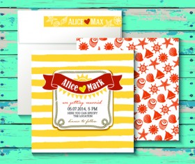Sea style wedding invitation cards vector material 03