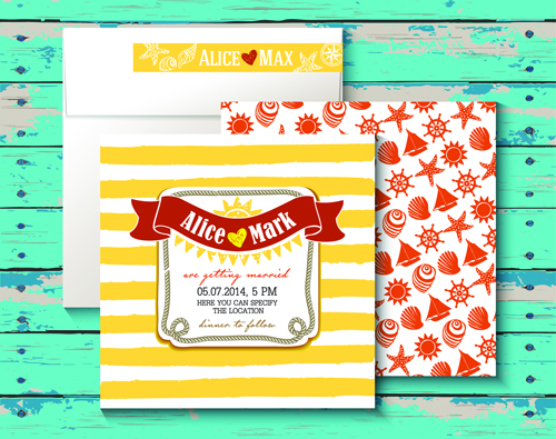 Sea style wedding invitation cards vector material 03