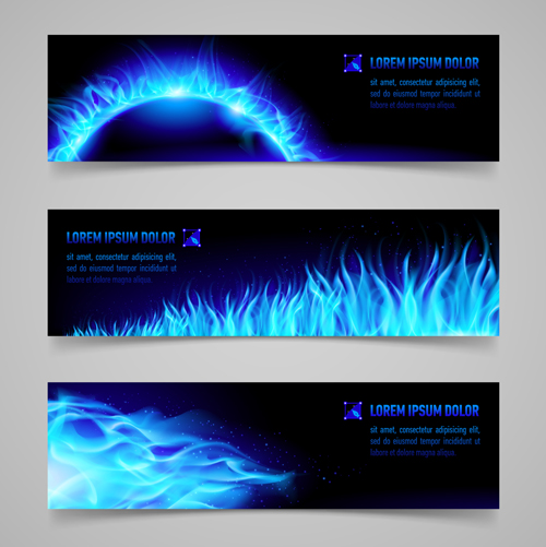 Shiny blue elements banners vector set 02
