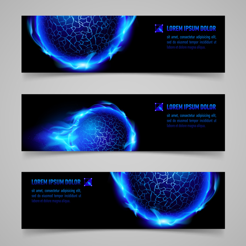 Shiny blue elements banners vector set 03