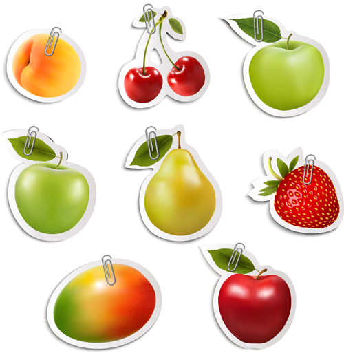 Shiny fruits sticker vector set graphics 03