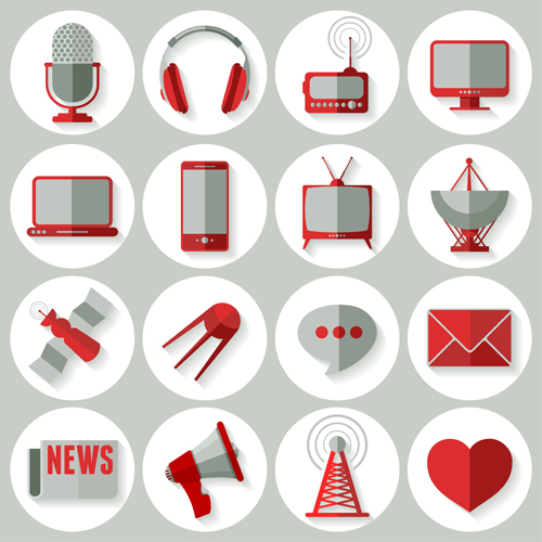 Social media icons red style vector 01