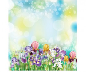 Summer sunlight and flowers design vector 01