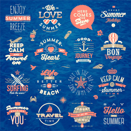 Travel summer holiday labels set vector 02