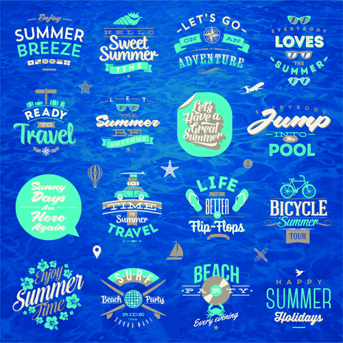 Travel summer holiday labels set vector 04