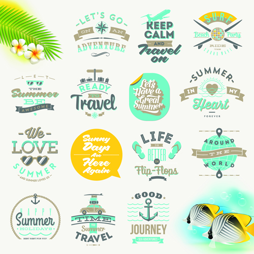 Travel summer holiday labels set vector 05