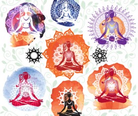 Yoga with floral pattern vector material