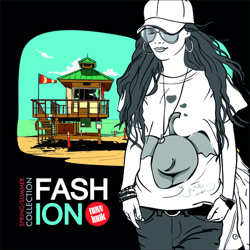 Young fashion elements poster vector 04