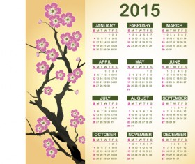 2015 Calendar with plum flower vector