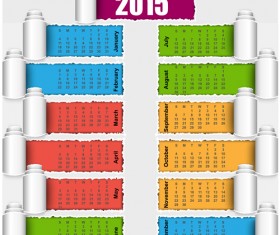 2015 calendar colored torn paper vector