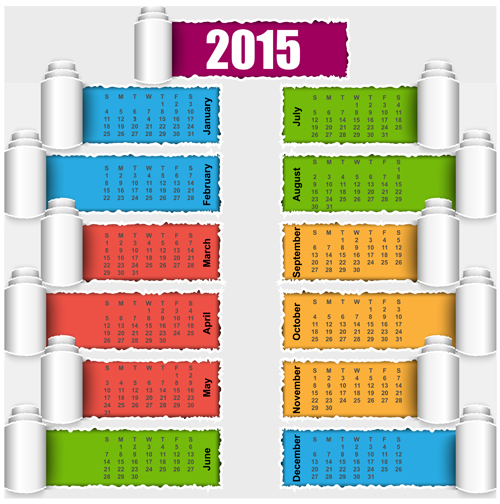 2015 calendar colored torn paper vector