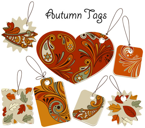 Autumn floral tags design vector