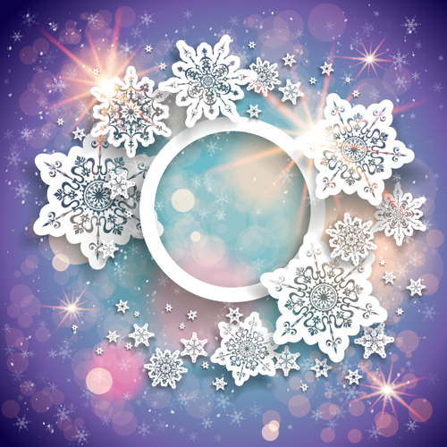Beautiful snowflake with shiny background vector 04