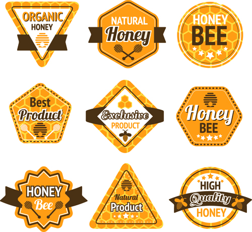 Bee honey labels retro design vector