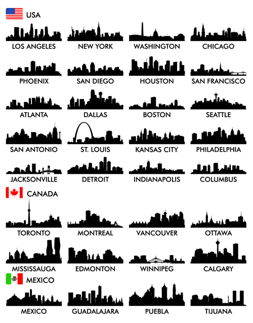 Big cities silhouette set vector 02