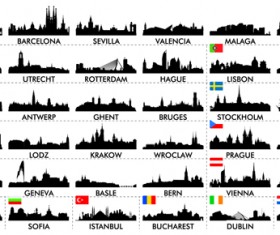 Big cities silhouette set vector 04