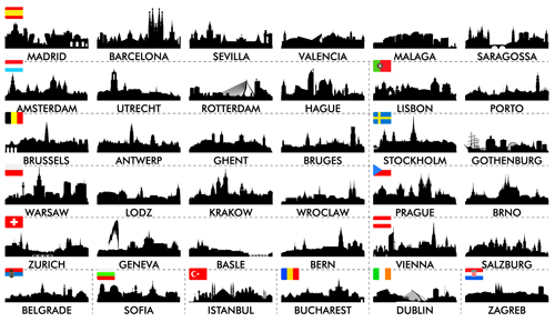 Big cities silhouette set vector 04