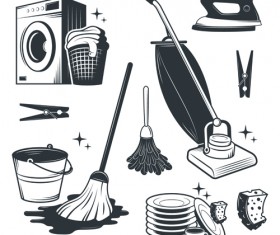 Black with white cleaning tools vector