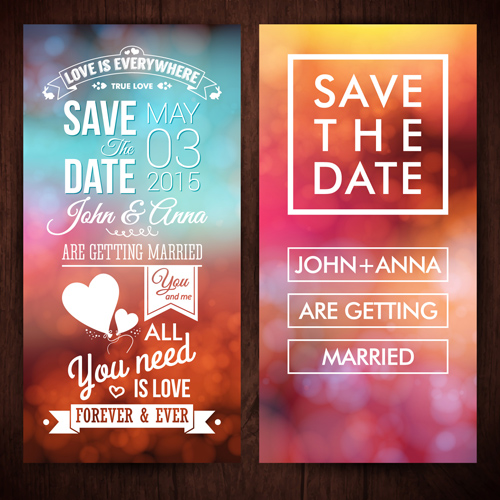 Blurred wedding invitation cards vector elements 02