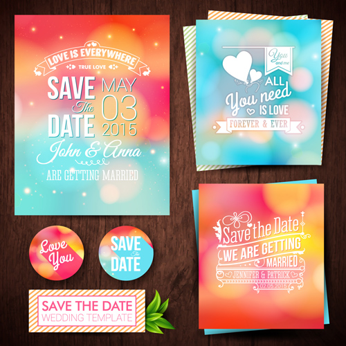 Blurred wedding invitation cards vector elements 03