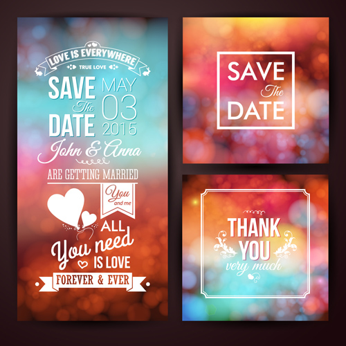Blurred wedding invitation cards vector elements 04