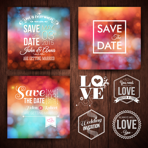 Blurred wedding invitation cards vector elements 05