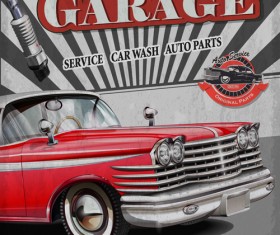 Car posters vintage style vector material 02