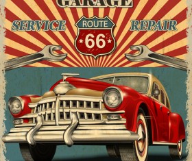 Car posters vintage style vector material 04