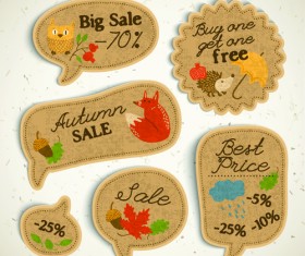 Cardboard autumn sale labels vector 01