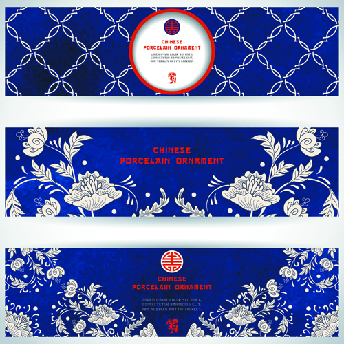 Chinese porcelain ornament banner vector 01