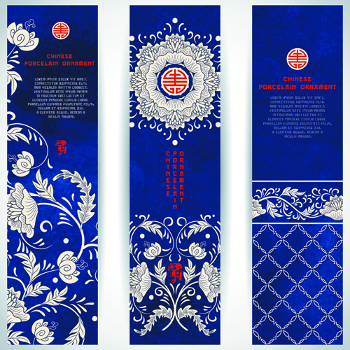 Chinese porcelain ornament banner vector 02