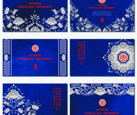 Chinese porcelain ornament cards vector 01