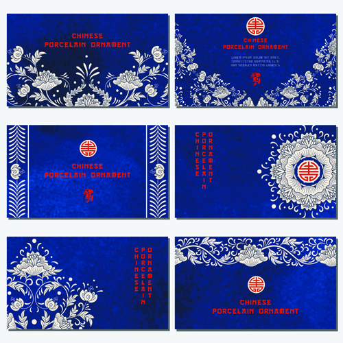 Chinese porcelain ornament cards vector 01