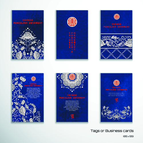 Chinese porcelain ornament cards vector 02