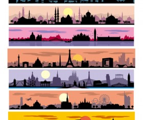 City sunset silhouette vector graphics