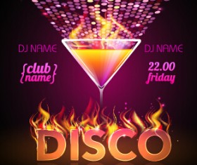 Cocktail disco night party poster vector set 01