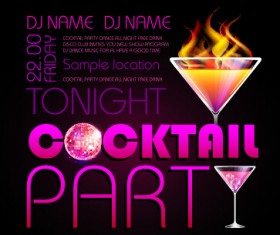 Cocktail disco night party poster vector set 02